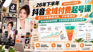 抖音付费课程26年秋季全新上线：9月26日更新，聚焦基础消耗策略，摆脱追投依赖，深度解析真实直播间案例，涵盖从投流到成交的全过程教学闭环-任任的小木屋 - 热点知汇
