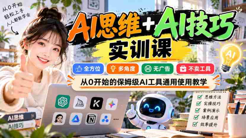 【无水印】AI思维+AI技巧实训课,全方位、多角度、无广告、不卖工具,从0开始的保姆级AI工具通用使用教学-任任的小木屋 - 热点知汇