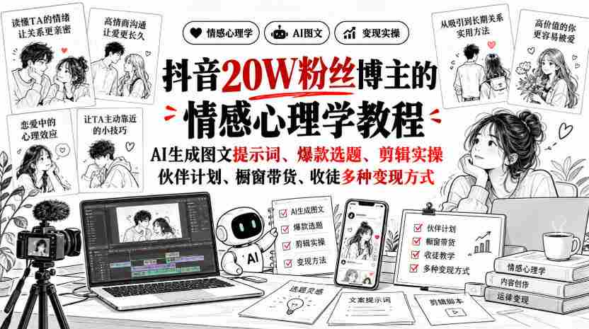 揭秘抖音20万粉丝达人：深度解析情感心理学课程，AI打造图文攻略、热门选题、剪辑技巧，全方位解析伙伴计划、橱窗销售、收徒赚钱多途径-任任的小木屋 - 热点知汇