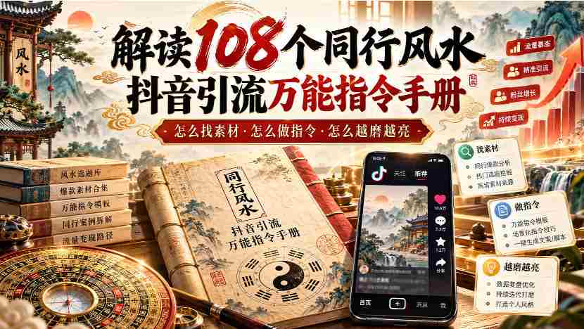 揭秘108招抖音风水引流秘籍：素材搜集攻略、指令制作技巧，让你的内容光芒四射【手册-任任的小木屋 - 热点知汇