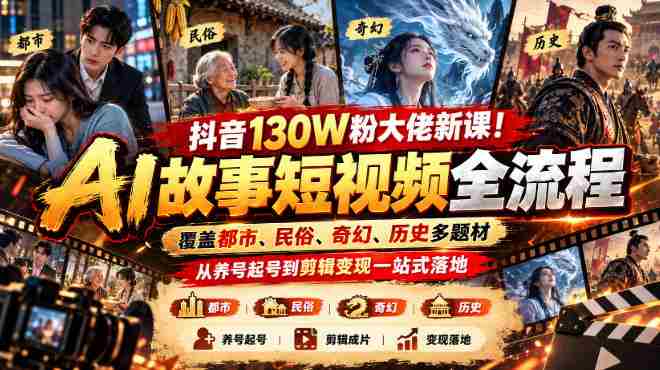 揭秘抖音百万粉丝达人全新课程：全方位AI短视频制作攻略，涵盖城市、民间、魔幻、历史等多种题材，从账号运营到视频剪辑、收益变现一网打尽-任任的小木屋 - 热点知汇