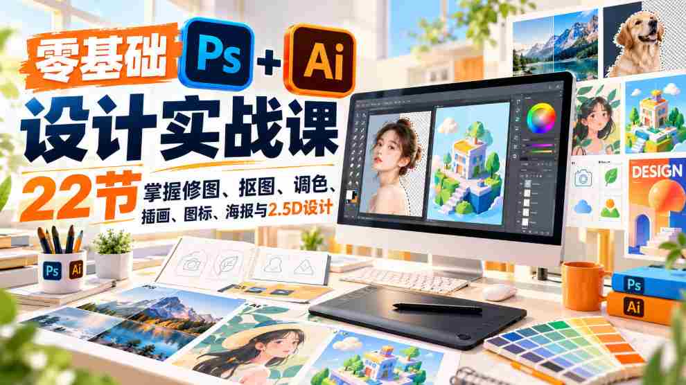 免费】小白也能轻松学会的PS和AI设计课程｜22节课解锁修图、抠图、调色等实用技能-任任的小木屋 - 热点知汇