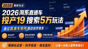 2026年淘系直通车新玩法解析：19种投产策略，5万搜索秘籍，助力商家直通车矩阵升级，引爆店铺自然搜索流量-任任的小木屋 - 热点知汇
