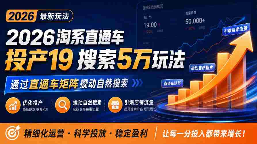 2026年淘系直通车新玩法解析：19种投产策略，5万搜索秘籍，助力商家直通车矩阵升级，引爆店铺自然搜索流量-任任的小木屋 - 热点知汇