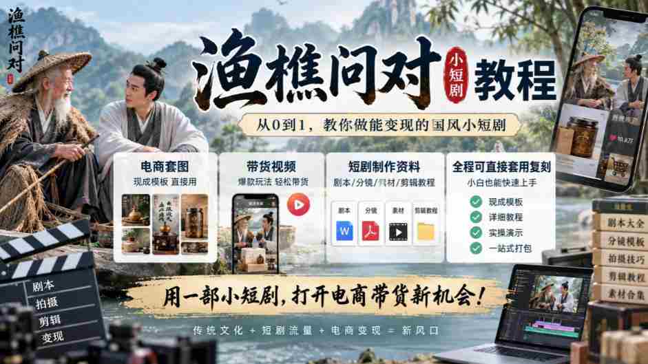 渔樵互动揭秘短视频制作攻略:涵盖电商素材、直播带货,现学现用轻松复制-任任的小木屋 - 热点知汇