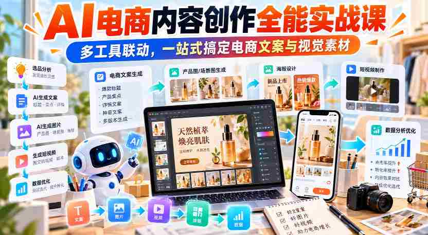 【无水印】AI电商内容创作全能实战课｜多工具联动，一站式搞定电商文案与视觉素材-任任的小木屋 - 热点知汇