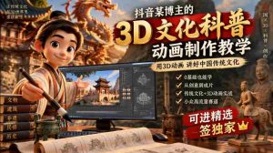 抖音某博主的3D文化科普动画制作教学,用3D动画呈现中国传统文化,可进精选签独家,单日收益1k+-任任的小木屋 - 热点知汇