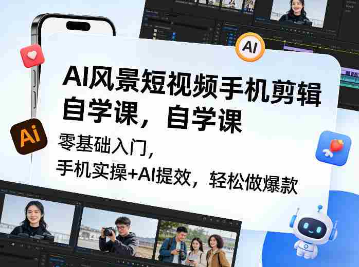 AI风景短视频手机剪辑自学课,零基础入门,手机实操+AI提效,轻松做爆款-任任的小木屋 - 热点知汇