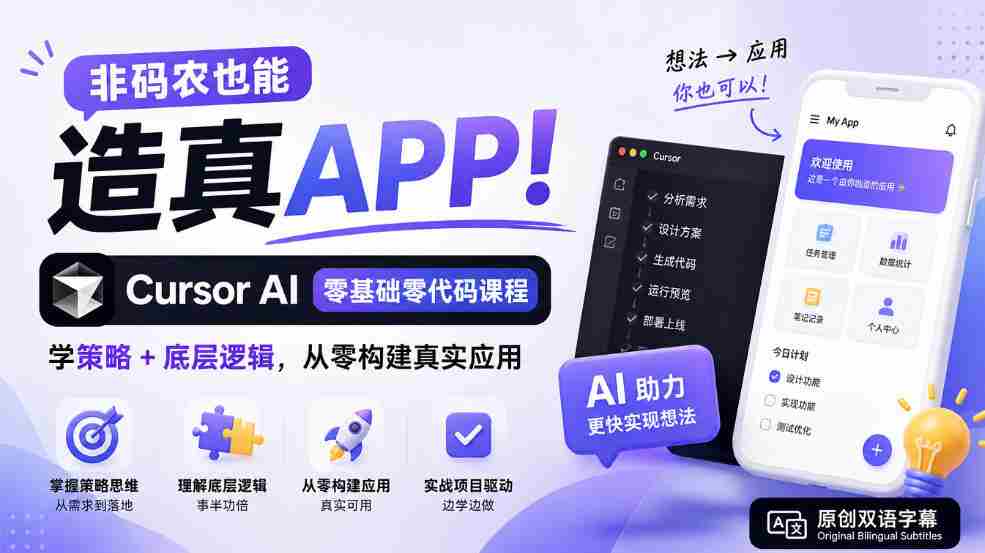 非码农也能造真APP！Cursor AI零基础零代码课程：学策略+底层逻辑，从零构建真实应用【原创双语字幕】-任任的小木屋 - 热点知汇