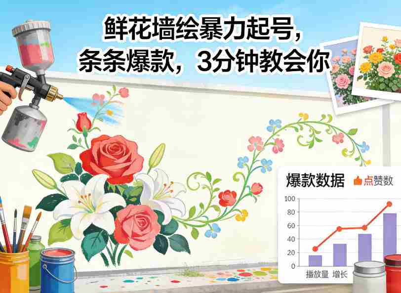 鲜花墙绘暴力起号，条条爆款，3分钟教会你-任任的小木屋 - 热点知汇