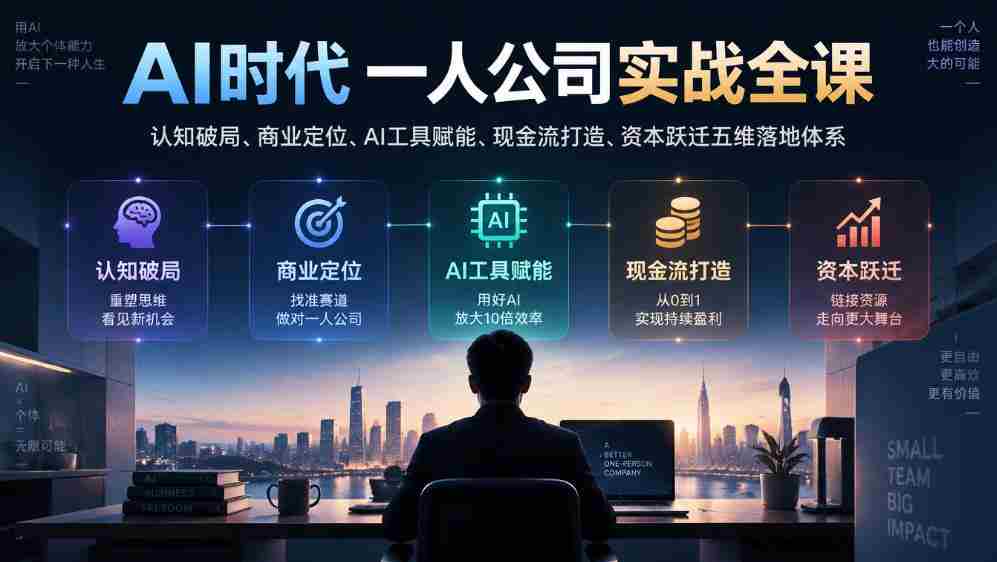 AI时代一人公司实战全课｜认知破局、商业定位、AI工具赋能、现金流打造、资本跃迁五维落地体系-任任的小木屋 - 热点知汇