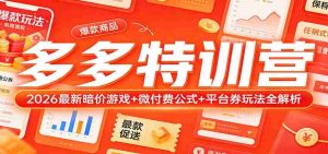多多特训营(更新3月):2026最新暗价游戏+微付费公式+平台券玩法全解析-任任的小木屋 - 热点知汇
