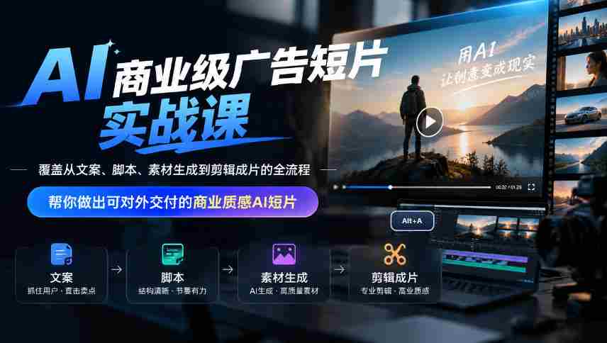 AI商业级广告短片实战课，覆盖从文案、脚本、素材生成到剪辑成片的全流程，帮你做出可对外交付的商业质感AI短片-任任的小木屋 - 热点知汇