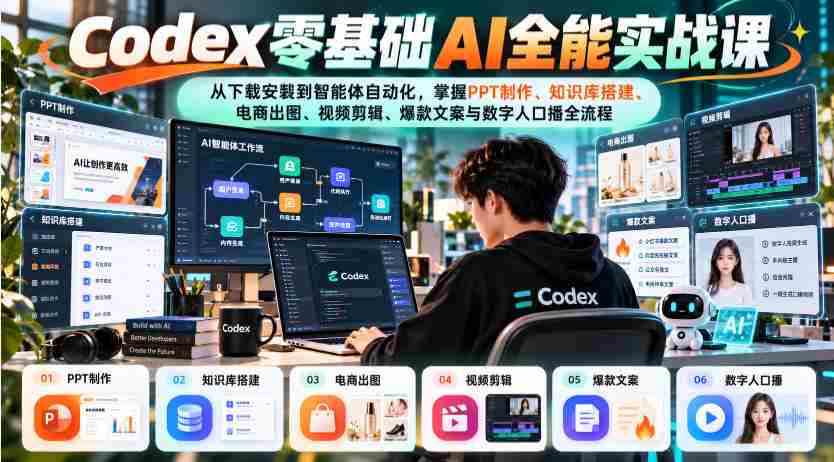 入门无门槛，Codex AI全能课程：从安装入门到智能自动化，全面解锁知识库构建、电商设计、视频编辑、爆款文案及数字人配音全技能-任任的小木屋 - 热点知汇