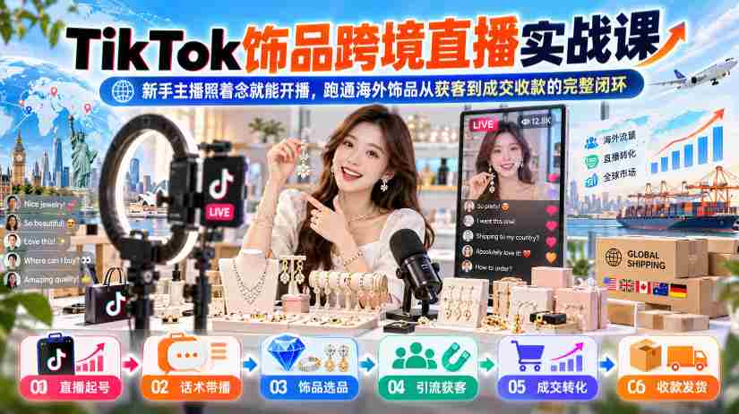 TikTok饰品跨境直播实战课，新手主播照着念就能开播，跑通海外饰品从获客到成交收款的完整闭环-任任的小木屋 - 热点知汇