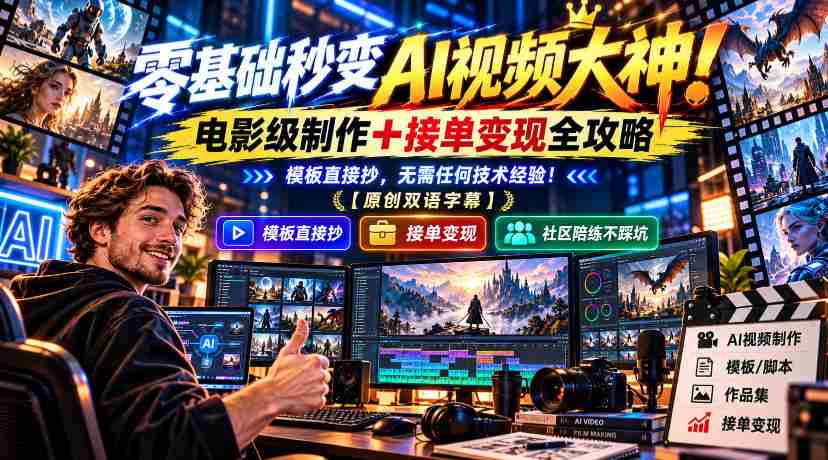 从菜鸟到视频制作达人：AI助力，电影质感作品轻松达成，接单赚钱不求人！一学即会，零技术门槛！【独家双语讲解-任任的小木屋 - 热点知汇