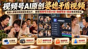 婆媳矛盾题材短视频AI制作,轻松上手批量制作,揭秘视频号多元盈利策略:分成分成+橱窗带货+徒弟招募-任任的小木屋 - 热点知汇
