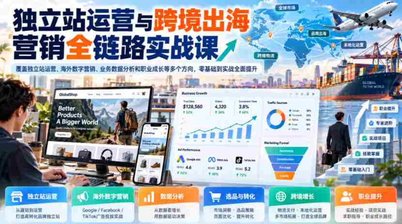 独立站运营与跨境出海营销全链路实战课，覆盖独立站运营、海外数字营销、业务数据分析和职业成长等多个方向，零基础到实战全面提升-任任的小木屋 - 热点知汇