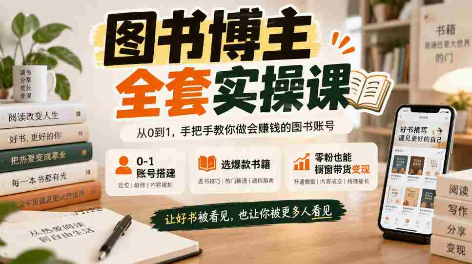 从零开始打造图书博主，一课掌握账号搭建与爆款书籍选择，粉丝零起步也能实现橱窗带货盈利-任任的小木屋 - 热点知汇