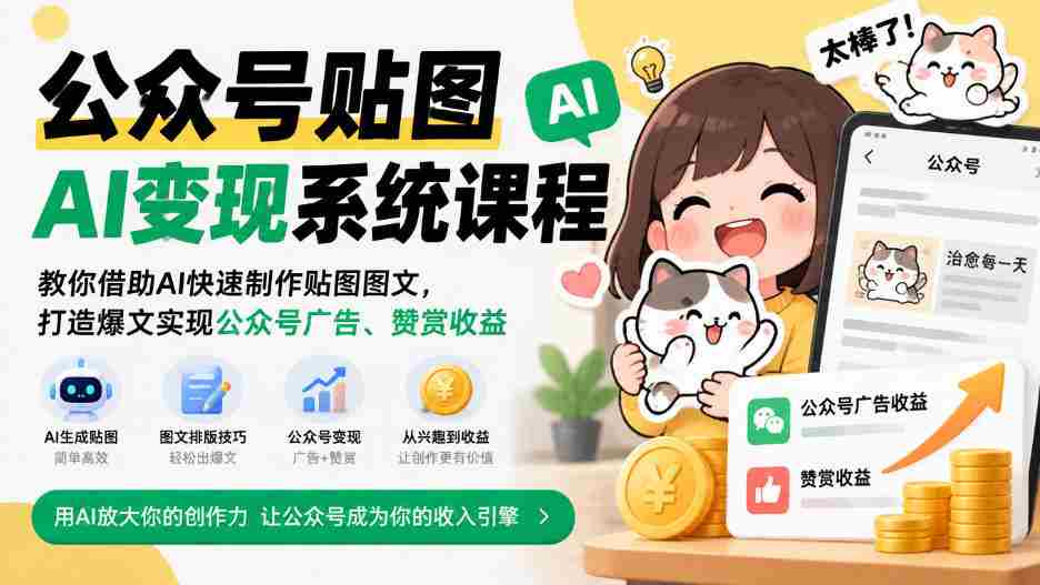 公众号贴图AI变现系统课程｜教你借助AI快速制作贴图图文，打造爆文实现公众号广告、赞赏收益-任任的小木屋 - 热点知汇
