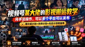 视频号某大佬的影视搬运教学,纯手法操作,可以多个平台可以发布,撸分成计划+伙伴计划+光合计划收益等-任任的小木屋 - 热点知汇