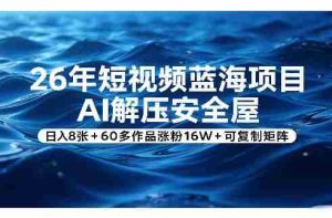 26年短视频蓝海项目，AI解压安全屋，日入8张+60多作品涨粉16W+可复制矩阵-任任的小木屋 - 热点知汇