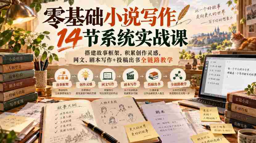 从零起步,14堂小说创作实战课程,构建故事骨架,激发创作潜能,涵盖网络文学与剧本创作,全程指导投稿与出版之路-任任的小木屋 - 热点知汇