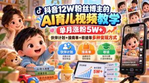 抖音12W粉丝博主的AI育儿视频教学，单月涨粉5W+，伙伴计划+接商单+收徒等多种变现方式-任任的小木屋 - 热点知汇