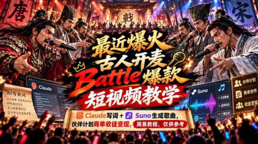 最新爆款短视频教学：古人开麦Battle，Claude创作歌词+Suno打造音乐，伙伴计划签约收徒，轻松变现，简易攻略分享-任任的小木屋 - 热点知汇