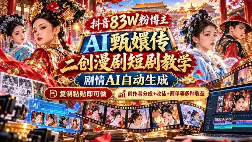 揭秘抖音百万粉丝创作者AI改编《甄嬛传》教程：剧情自动生成，轻松复制制作，多平台分成与收徒收益一网打尽-任任的小木屋 - 热点知汇