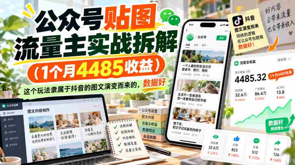 抖音图文流量变现揭秘：仅需1月便斩获4485元，此法源自抖音图文玩法，数据表现亮眼-任任的小木屋 - 热点知汇