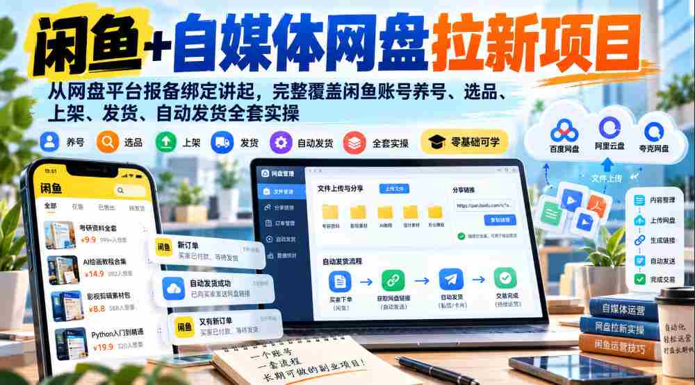 揭秘闲鱼自媒体网盘新项目：网盘平台注册绑定攻略，全方位解析账号运营、选品上架、自动发货实操技巧-任任的小木屋 - 热点知汇