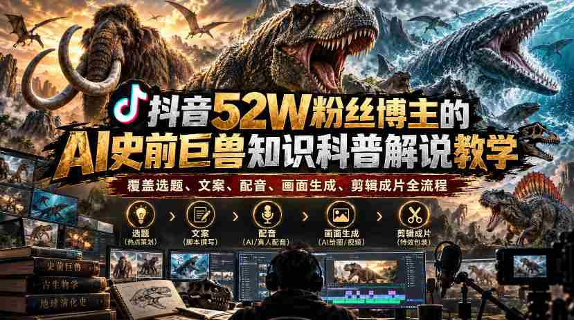 揭秘抖音52万粉丝博主如何打造AI史前巨兽科普教程：从选题到成品，全方位解析知识传播的艺术-任任的小木屋 - 热点知汇