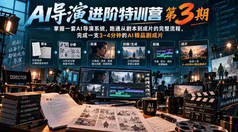 第3期AI导演高端训练营：全流程解锁AI导演系统，打造3-4分钟AI佳片，附赠前两期精华内容-任任的小木屋 - 热点知汇