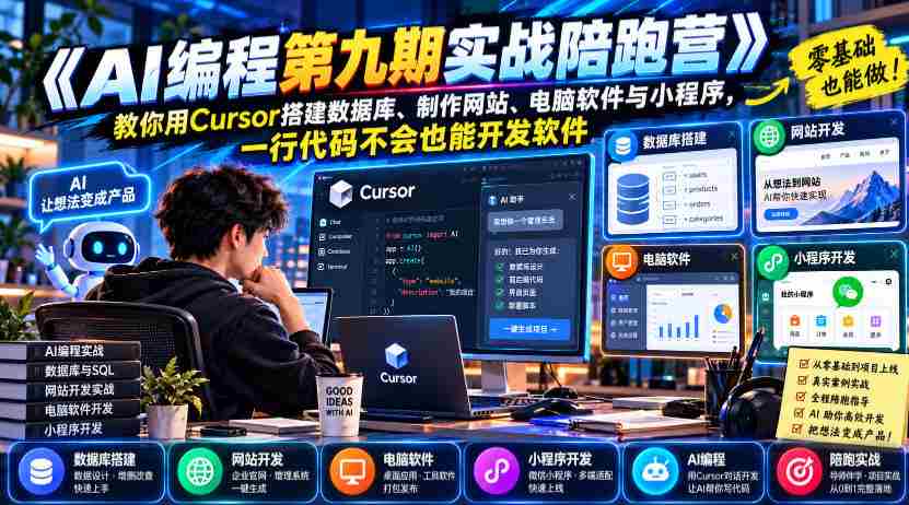 【无水印】《AI编程第九期实战陪跑营》教你用Cursor搭建数据库、制作网站、电脑软件与小程序，一行代码不会也能开发软件-任任的小木屋 - 热点知汇