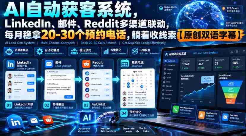 一键抓客】智能AI客户获取平台,横跨LinkedIn、邮件、Reddit,月均轻松收获20-30个预约电话,坐享线索源源不断【独家双语解说-任任的小木屋 - 热点知汇