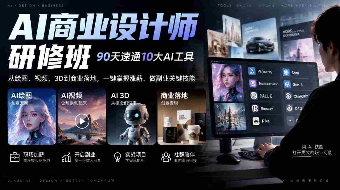 90天AI设计精英训练营，掌握10款热门工具，绘、影、三维全能，商业应用轻松上手，职场晋升副业双赢-任任的小木屋 - 热点知汇