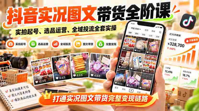 抖音图文带货实战教程：从零开始，实操学习实况图文起号、选品与运营，全方位掌握全域投放技巧，解锁图文带货全链路盈利之道-任任的小木屋 - 热点知汇
