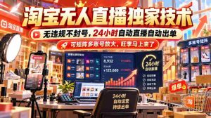 独家揭秘：淘宝无人直播技术大放异彩，零违规风险封号无忧，全天候自动开播自动成交，矩阵式多账号同步放大效益，旺季商机即将到来！-任任的小木屋 - 热点知汇