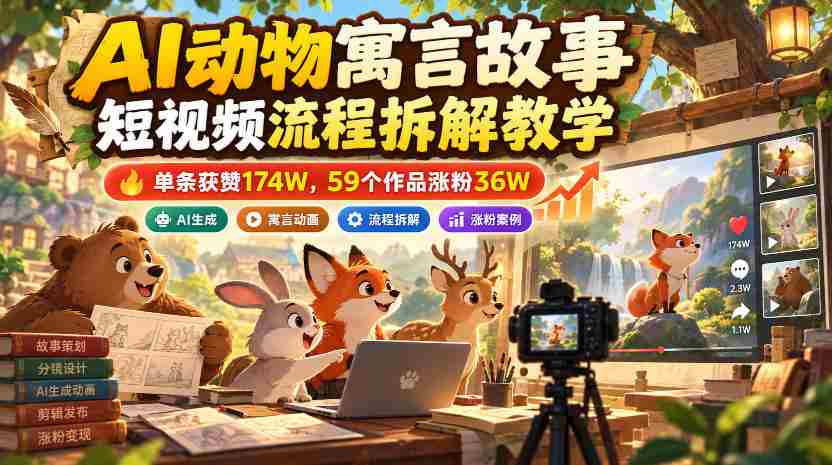 揭秘短视频制作攻略:AI动物寓言故事爆款秘诀,一条视频吸粉174万,59部作品助力涨粉36万-任任的小木屋 - 热点知汇