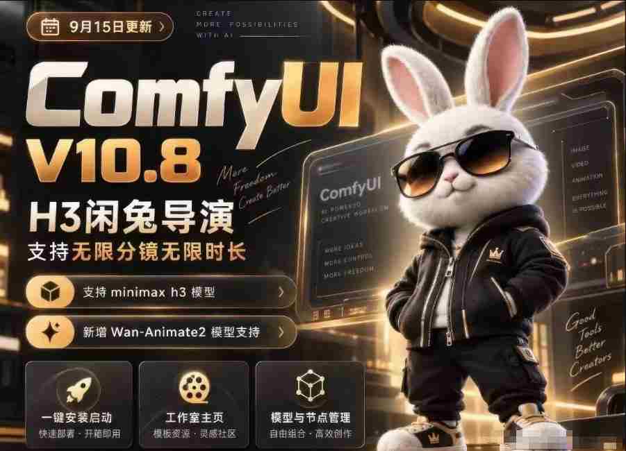H3闲兔导演打造ComfyUI V10.8中文版,畅享无限创意,千余工作流轻松切换,动作与角色自由迁移,视频同步无忧,低显存轻松驾驭-任任的小木屋 - 热点知汇