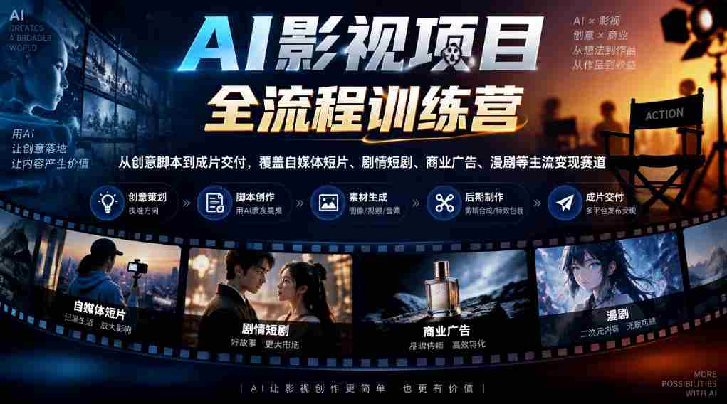 AI影视制作全方位培训营：从构思脚本至成品呈现，涵盖短视频、剧集、广告、漫画等多种盈利领域-任任的小木屋 - 热点知汇