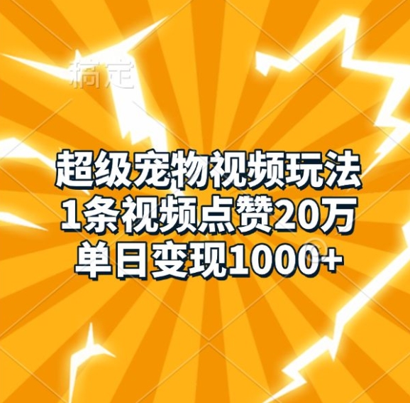超级宠物视频玩法,1条视频点赞20万,单日变现1k-任任的小木屋 - 热点知汇
